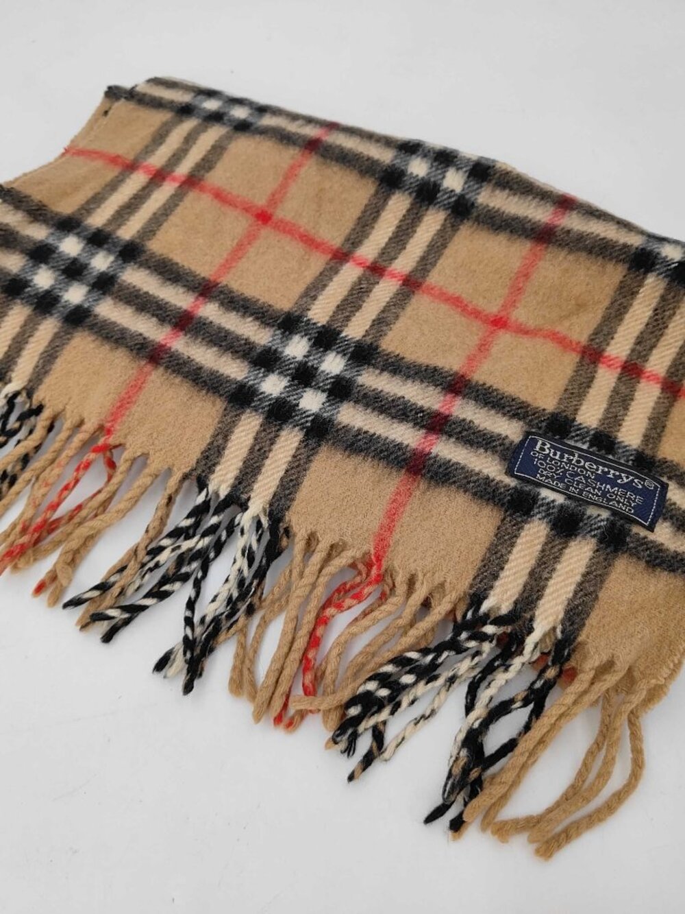 Vintage Burberry Nova Check Cashmere Scarf – Camel | Made in England